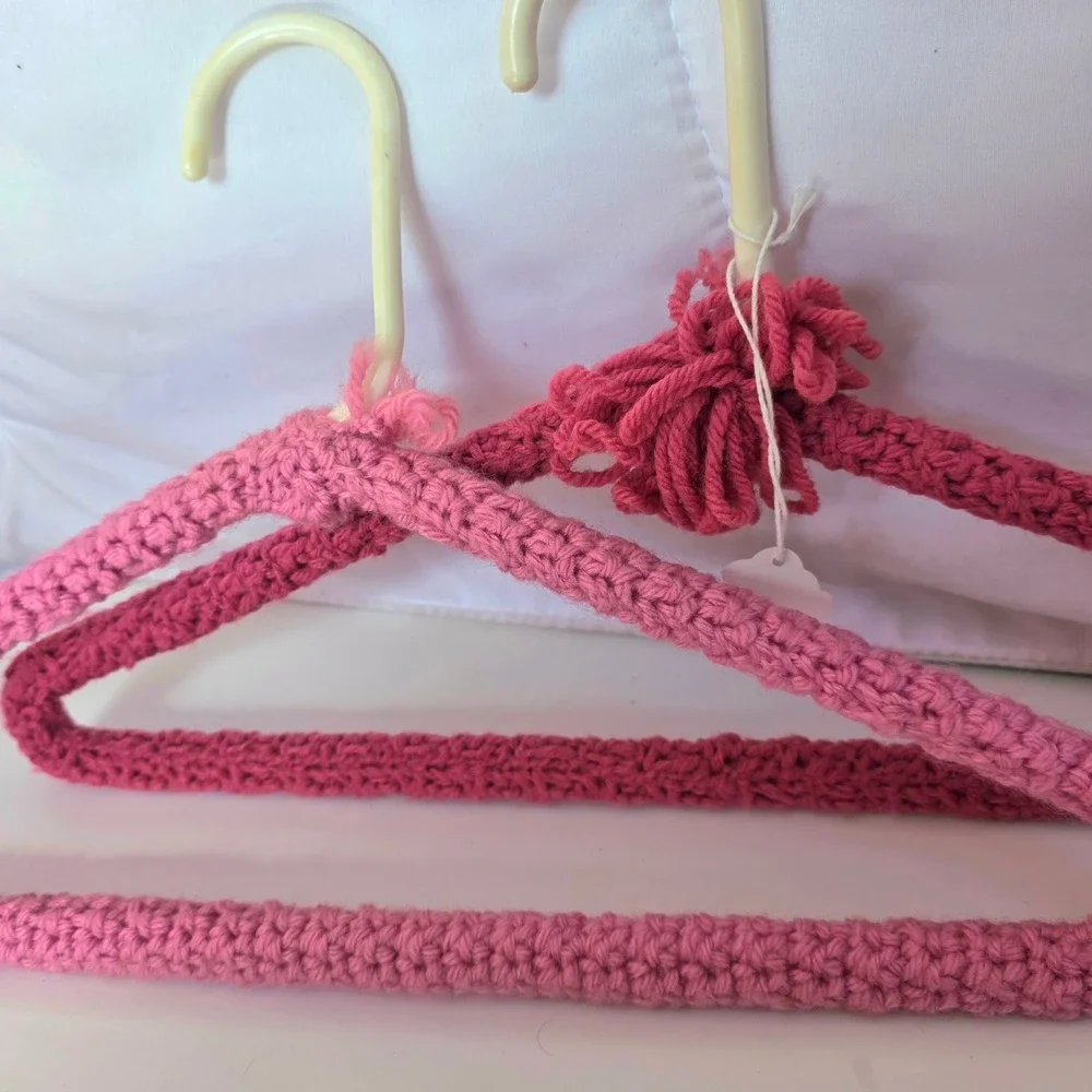 Crocheted Hangers Pink Set of 2‎ Decorative Clothes Hangers for Closet
